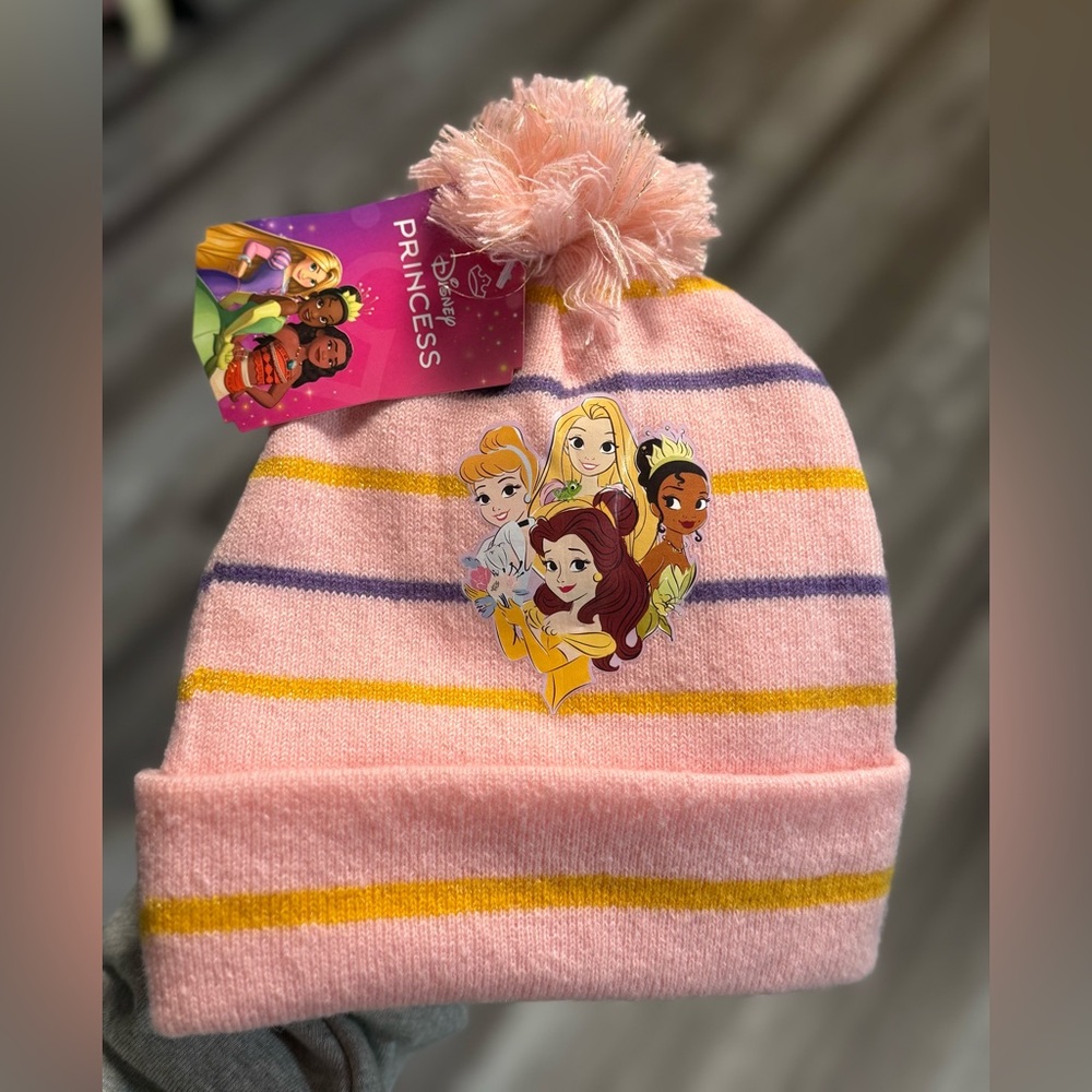 Disney Princess toddler girls' pink striped beanie hat